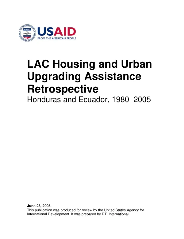 LAC housing and urban upgrading assistance retrospective : Honduras and Ecuador, 1980-2005