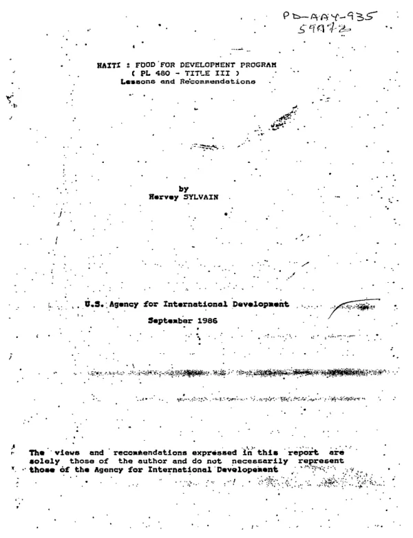 Haiti : food for development program (PL-480 - Title III) -- lessons and recommendations