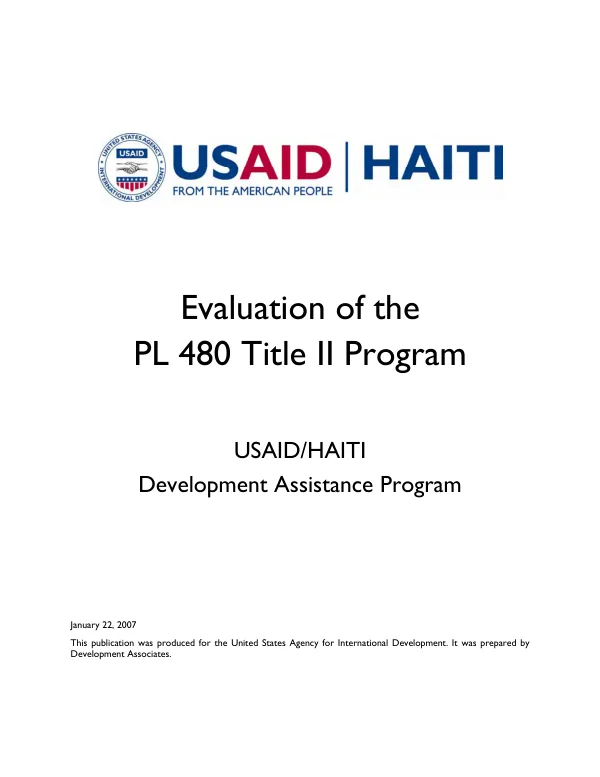 Evaluation of the PL 480 Title II program