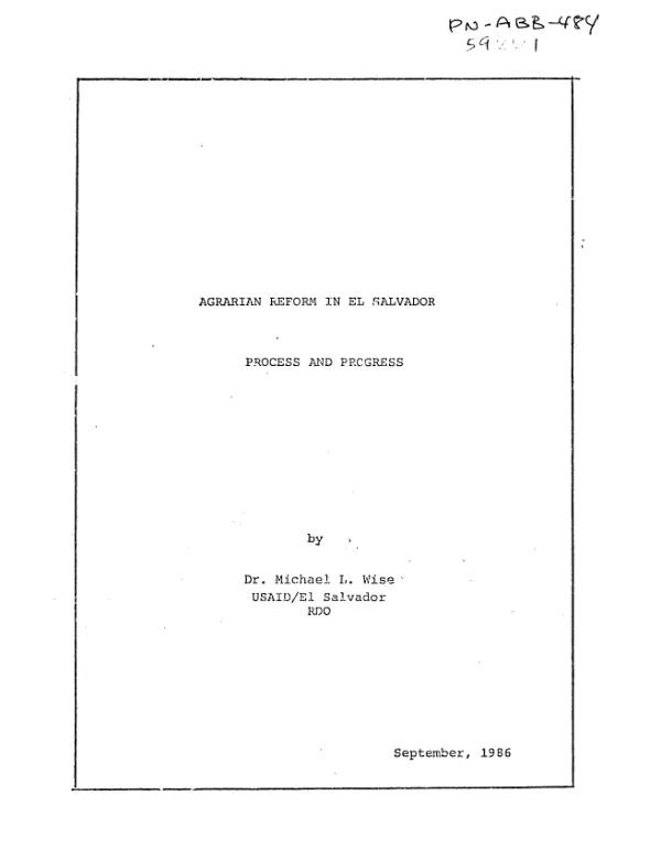 Agrarian reform in El Salvador : process and progress