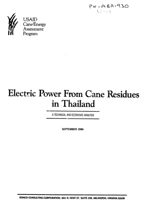 Electric power from cane residues in Thailand : a technical and economic analysis