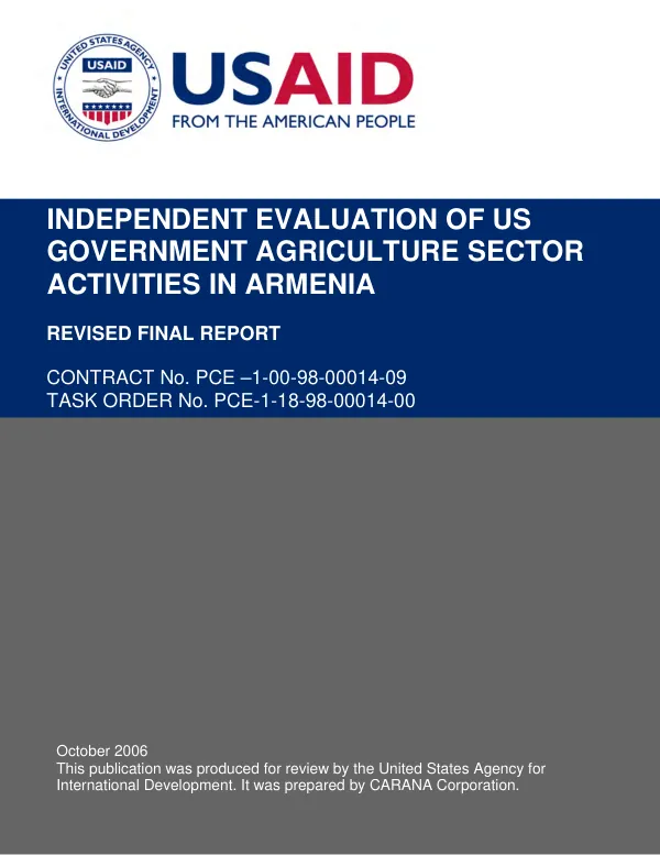 Independent evaluation of US Government agriculture sector activities in Armenia : revised final report