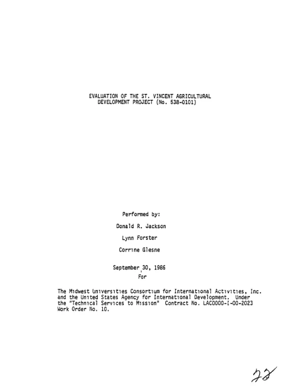 Evaluation of the St. Vincent agricultural development project (no. 538-0101)
