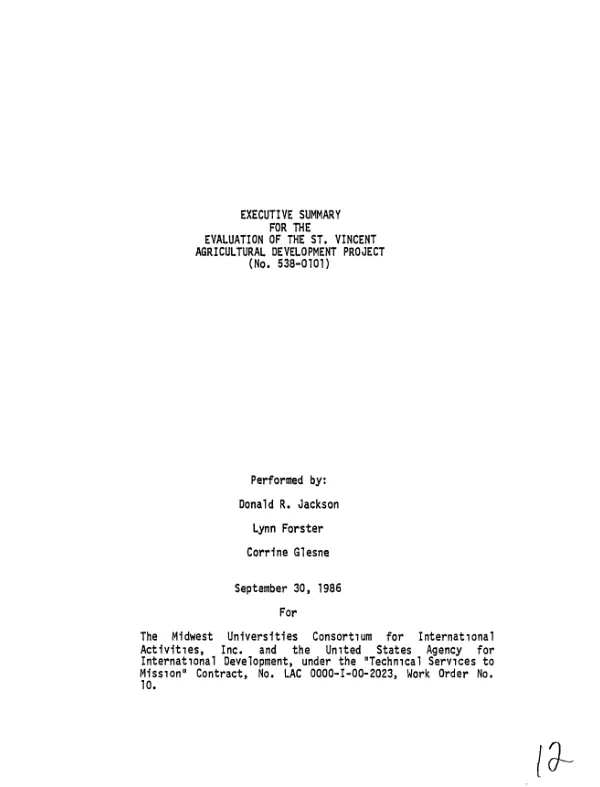 Executive summary for the evaluation of the St. Vincent agricultural development project (no. 538-0101)
