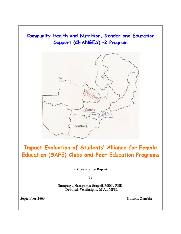 Impact evaluation of students' alliance for female education (SAFE) clubs and peer education programs