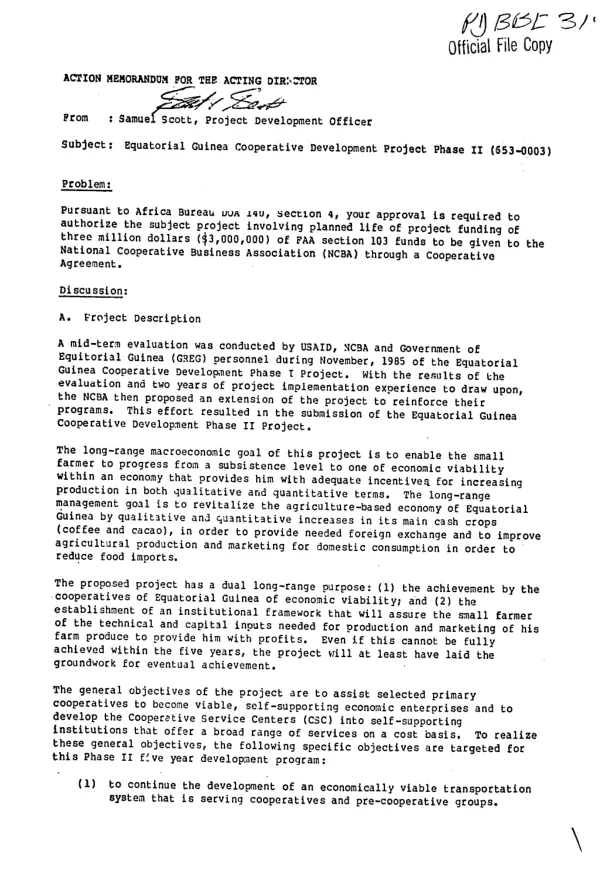 Equatorial Guinea cooperative development project phase II (653-0003)