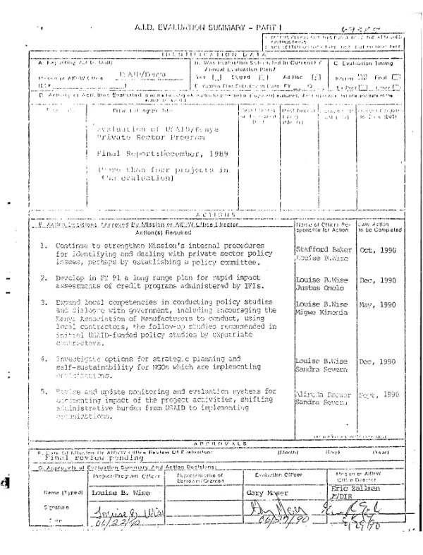 Evaluation of USAID/Kenya private sector program : final report December 1989