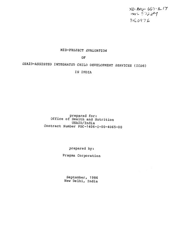 Mid-project evaluation of USAID-assisted integrated child development services (ICDS) in India