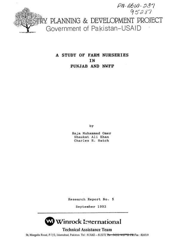 Study of farm nurseries in Punjab and NWFP [Northwest Frontier Province]