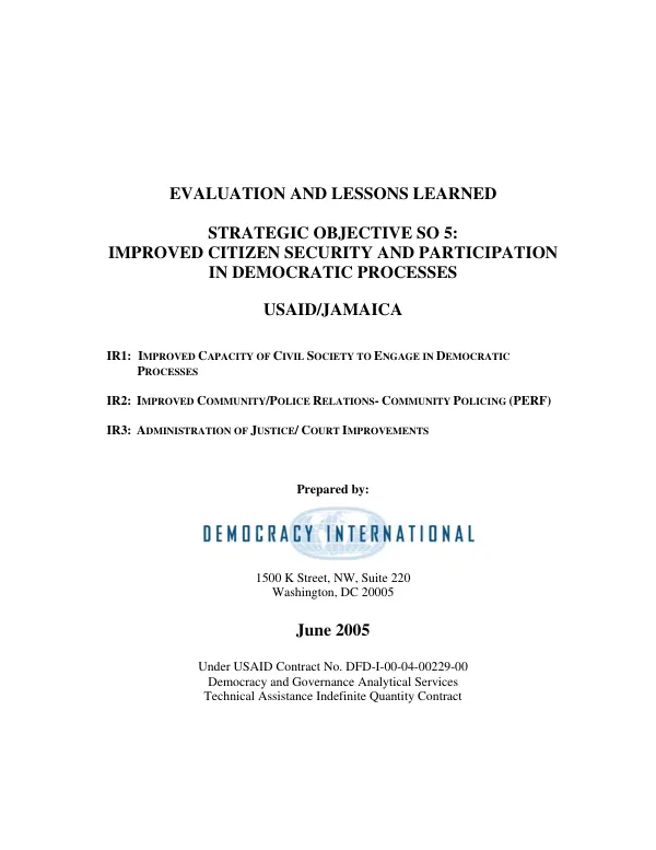 Evaluation and lessons learned : strategic objective 5, improved citizen security and participation in democratic processes