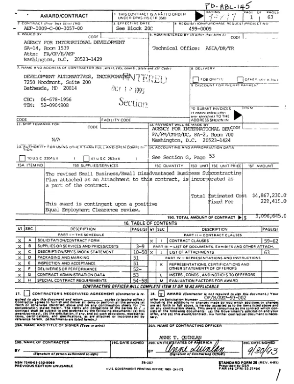 AID contract no. AEP-0009-C-00-3057-00 with Development Alternatives, Incorporated [DAI] in support of the Asia regional agribusiness project (RAP)