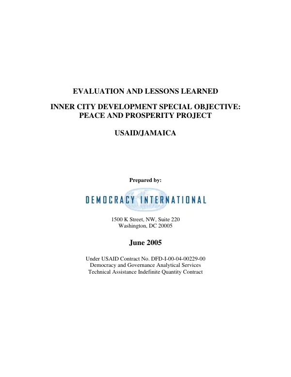 Evaluation and lessons learned : inner city developmemt peace and prosperity project