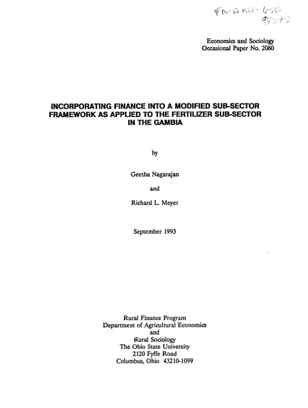 Incorporating finance into a modified sub-sector framework as applied to the fertilizer sub-sector in The Gambia