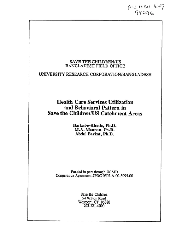 Health care services utilization and behavioral pattern in Save the Children/U. S. catchment areas