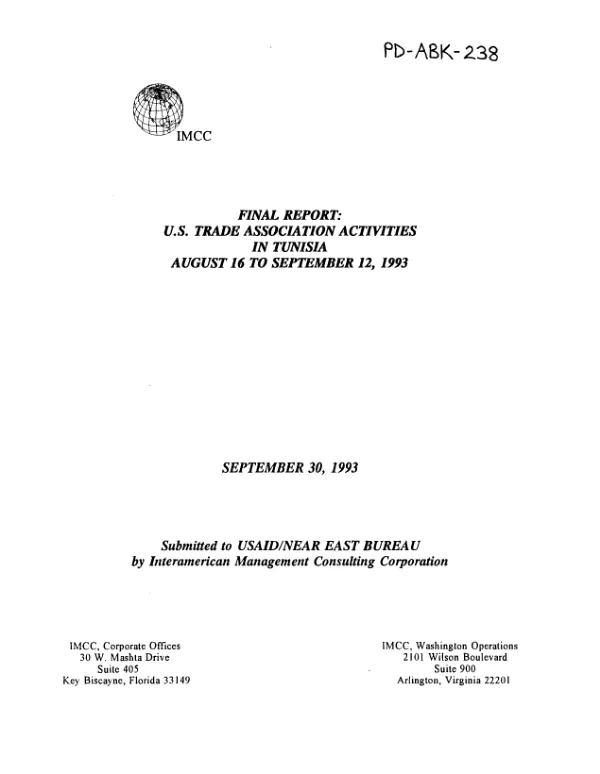 Final report : US Trade Association activities in Tunisia, August 16 to September 12, 1993