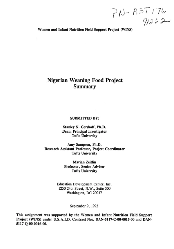 Nigerian weaning food project summary