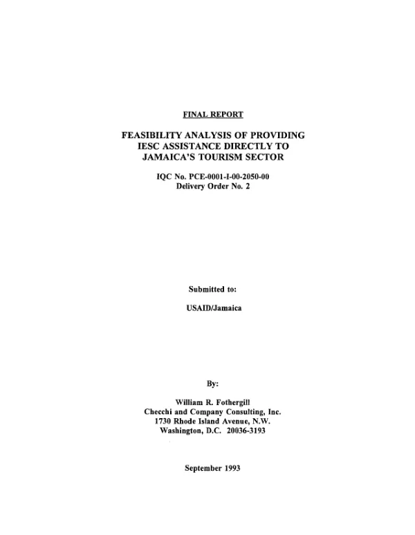 Final report : feasibility analysis of providing IESC assistance directly to Jamaica"s tourism sector
