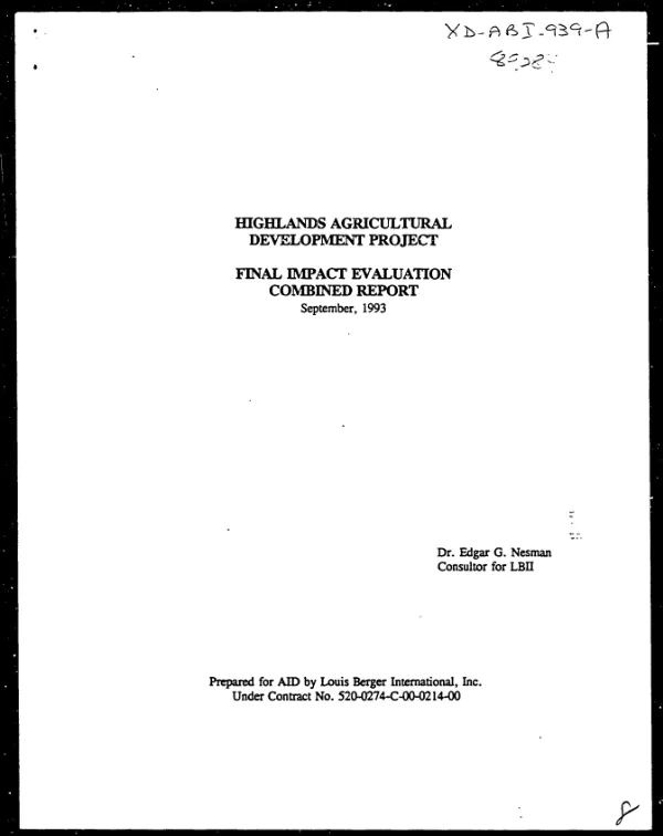 Highlands agricultural development project : final impact evaluation combined report