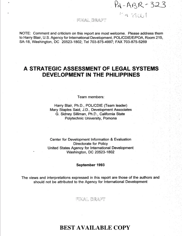 Strategic assessment of legal systems development in the Philippines