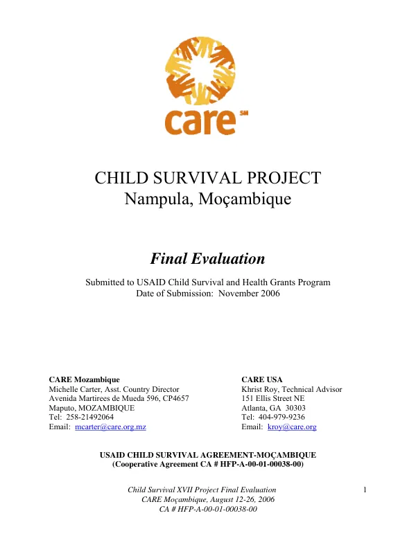 Child survival project, Nampula, Mocambique : final evaluation