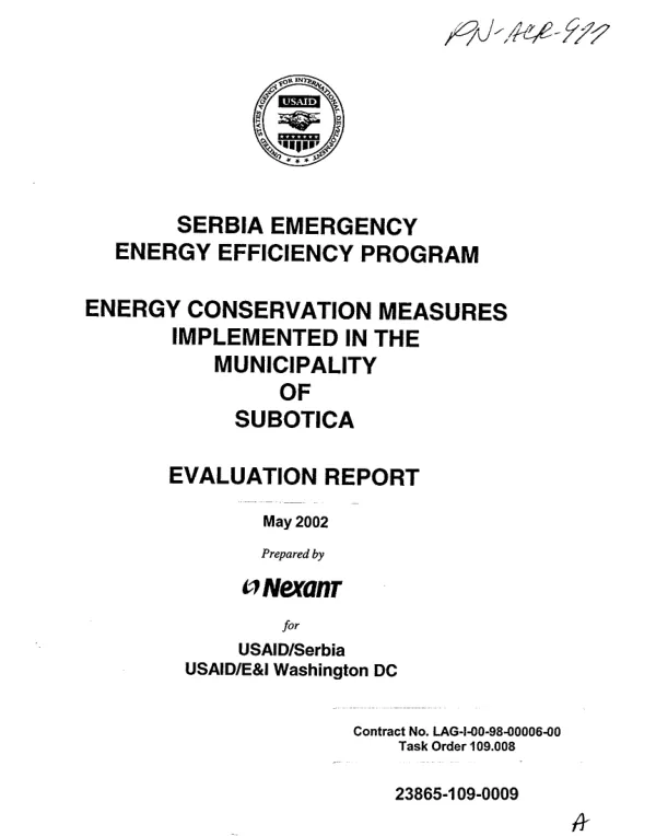 Serbia emergency energy efficiency program : energy conservation measures implemented in the Municipality of Subotica -- evaluation report