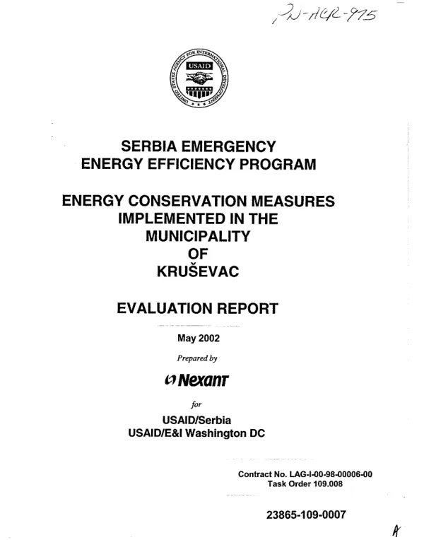 Serbia emergency energy efficiency program : energy conservation measures implemented in the Municipality of Krusevac -- evaluation report