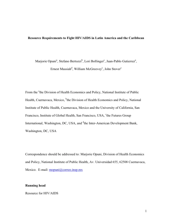 Resource requirements to fight HIV/AIDS in Latin America and the Caribbean