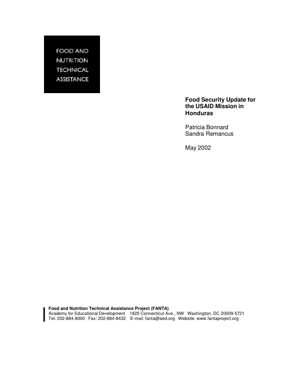 Food security update for the USAID mission in Honduras