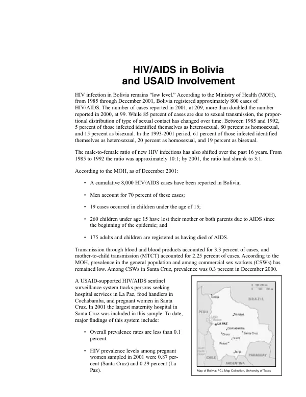HIV/AIDS in Bolivia and USAID involvement