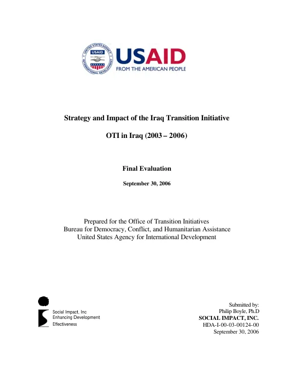 Strategy and impact of the Iraq transition initiative : OTI in Iraq (2003-2006) -- final evaluation