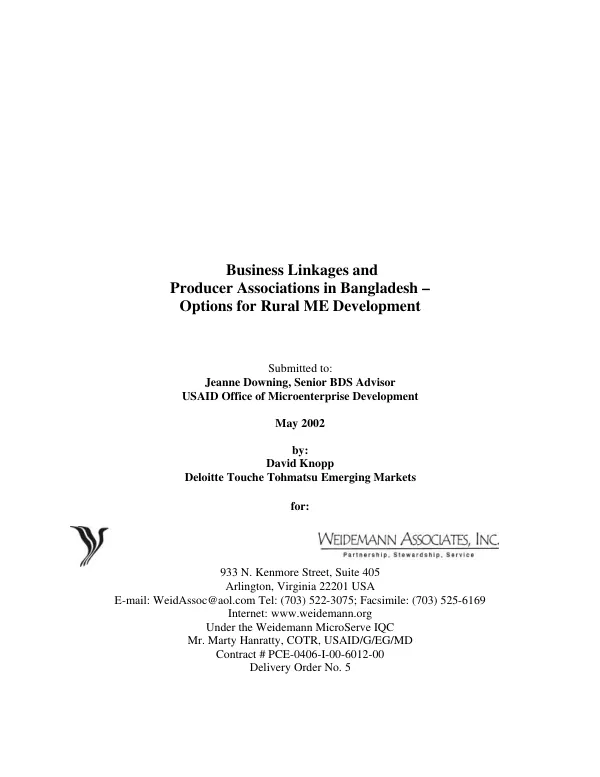 Business linkages and producer associations in Bangladesh : options for rural ME [micro-entrepreneurs] development