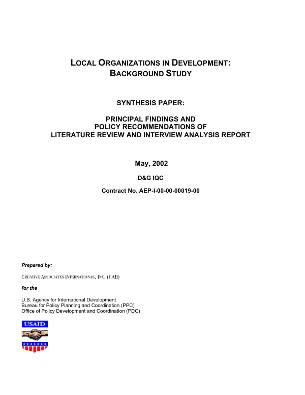 Local organizations in development : background study -- synthesis paper : principal findings and policy recommendations of literature review and interview analysis report