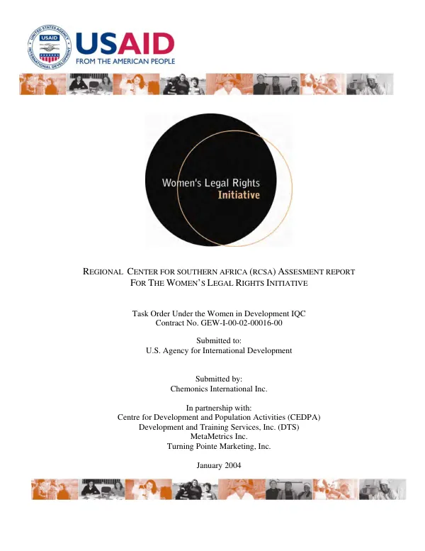 Regional Center for Southern Africa (RCSA) assessment report for the women's legal rights initiative