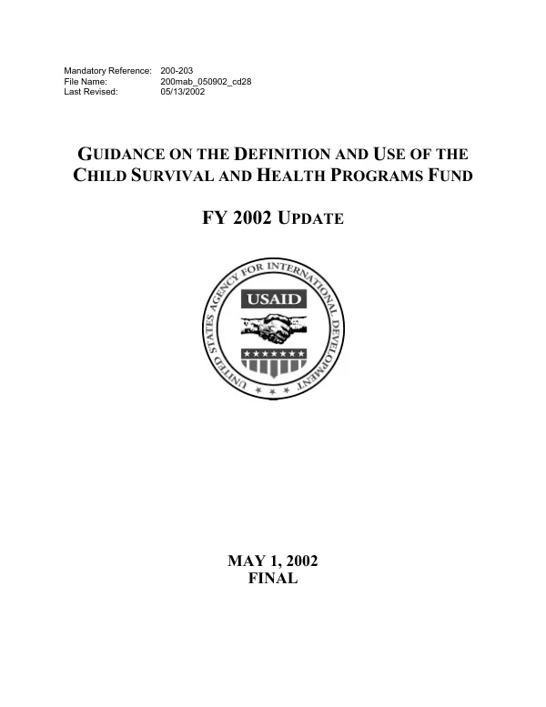 Guidance on the definition and use of the child survival and health programs fund : FY 2002 update