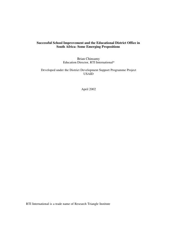 Successful school improvement and the educational district office in South Africa : some emerging propositions