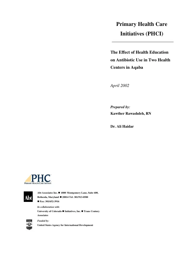 Effect of health education on antibiotic use in two health centers in Aqaba