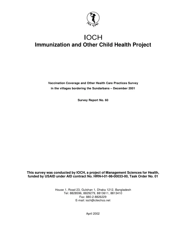 Vaccination coverage and other health care practices survey in the villages bordering the Sundarbans, December 2001