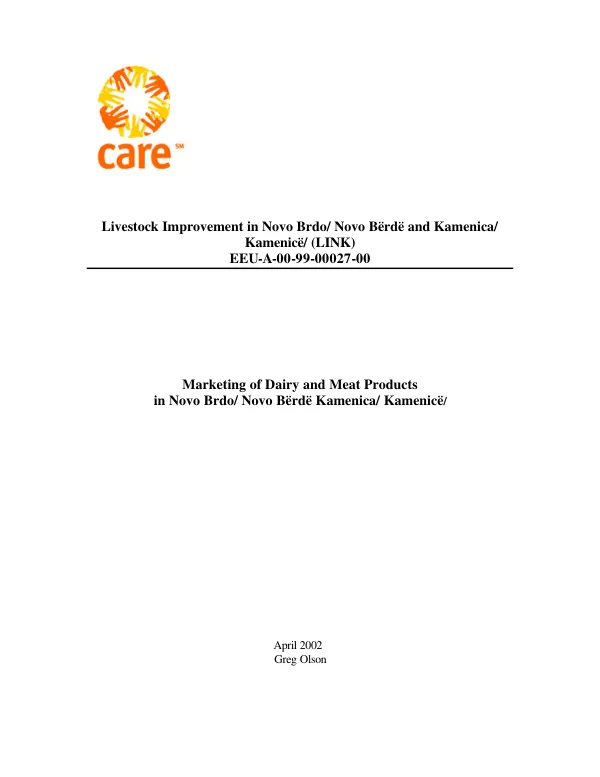 Marketing of dairy and meat products in Novo Brdo/Novo Berde Kamenica/Kamenice