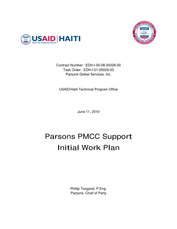 Parsons PMCC support : initial work plan
