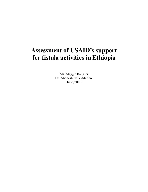 Assessment of USAID"s support for fistula activities in Ethiopia