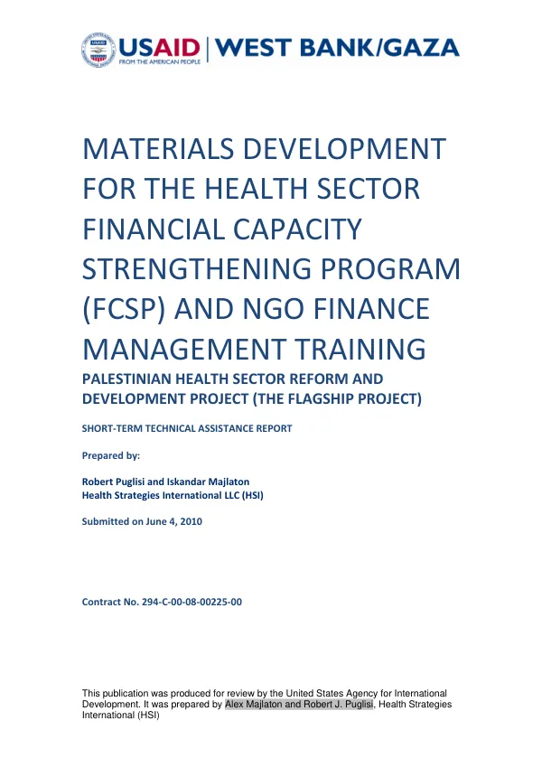 Materials development for the health sector financial capacity strengthening program (FCSP) and NGO finance management training