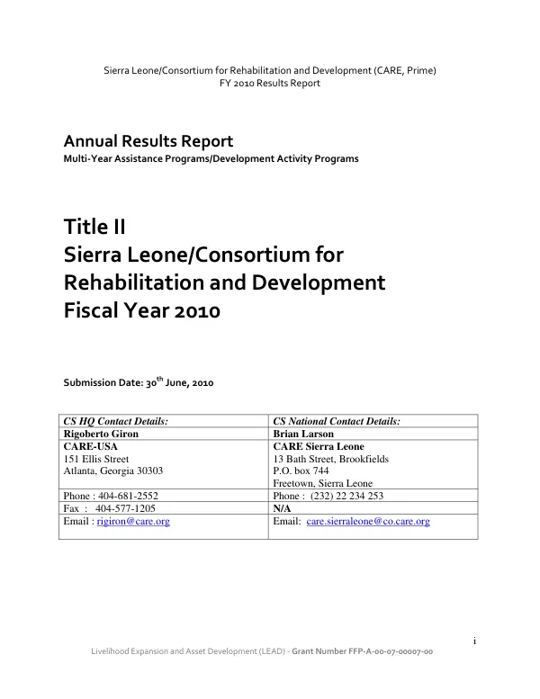 FY 2010 results report : annual results report -- multi-year assistance programs/development activity programs