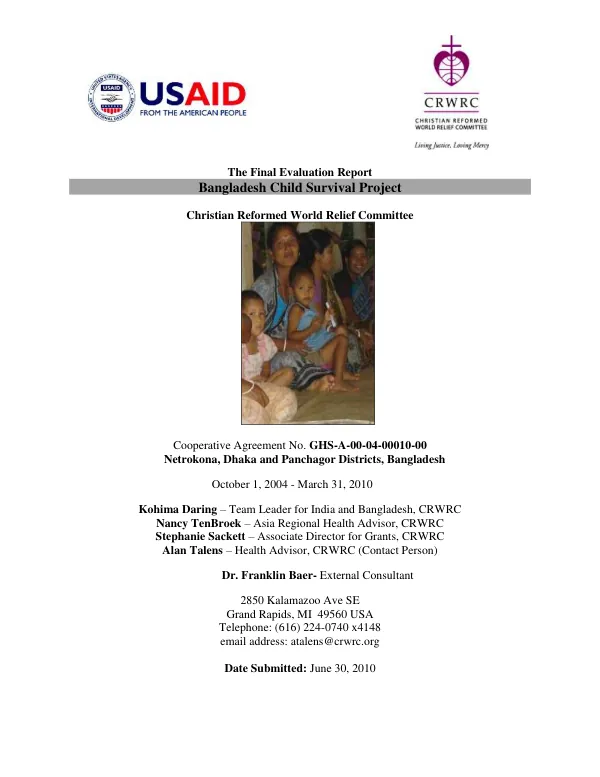 The final evaluation report : Bangladesh child survival project -- October 1, 2004-March 31, 2010