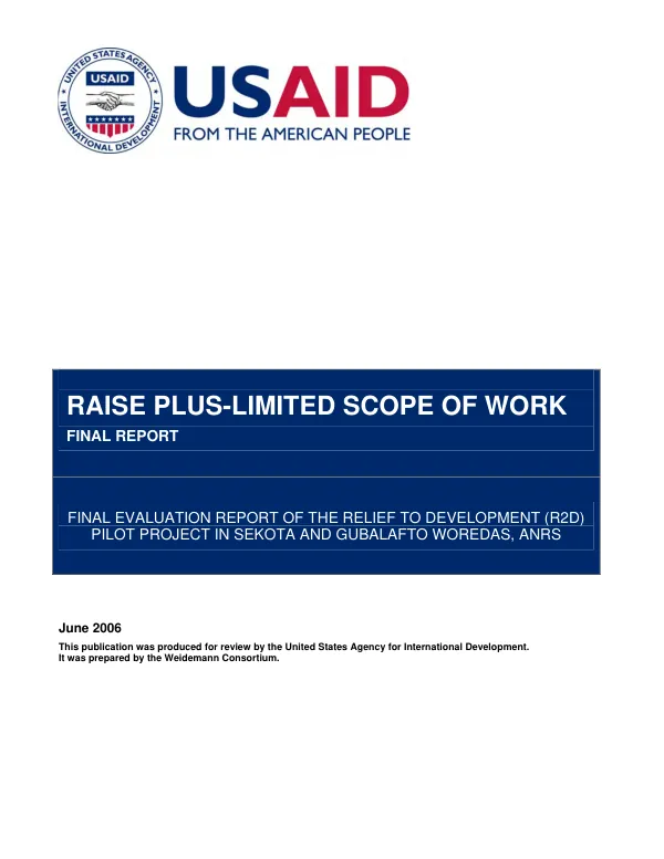 Final evaluation report of the relief to development (R2D) pilot project in Sekota and Gubalafto Woredas, ANRS