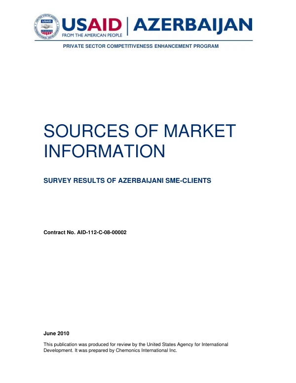Private sector competitiveness enhancement program : source of market information : survey results of Azerbaijani SME-clients