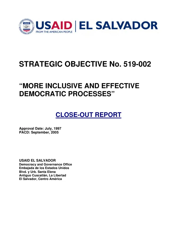 Strategic objective no. 519-002 : 'more inclusive and effective democratic processes' -- close-out report
