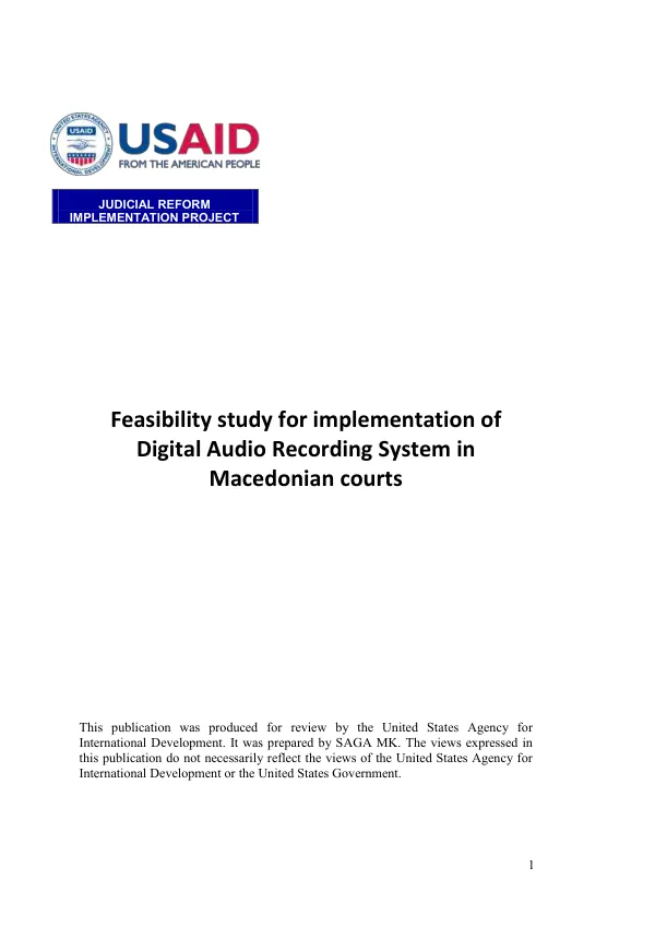 Feasibility study for implementation of digital audio recording sysrtem in Macedonia courts