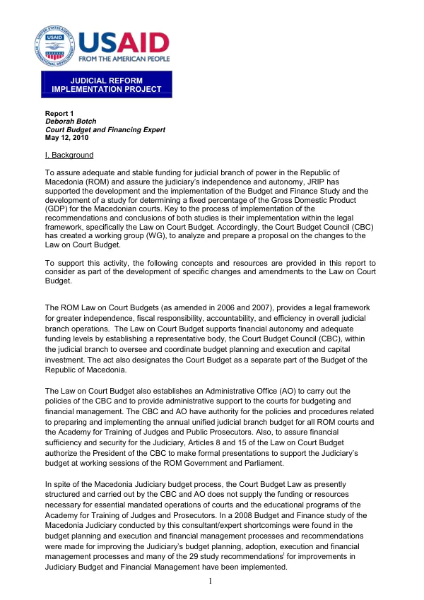 Report on changes to the law on court budget (included changes and amendments to the law on court budget)