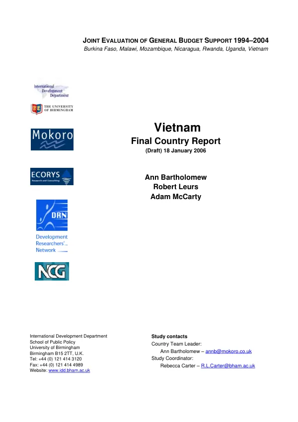 Evaluation of general budget support -- Vietnam country report