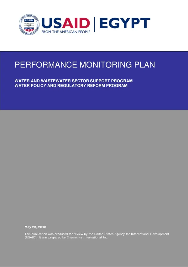 Performance monitoring plan : water and wastewater sector support program -- water policy and regulatory perform program
